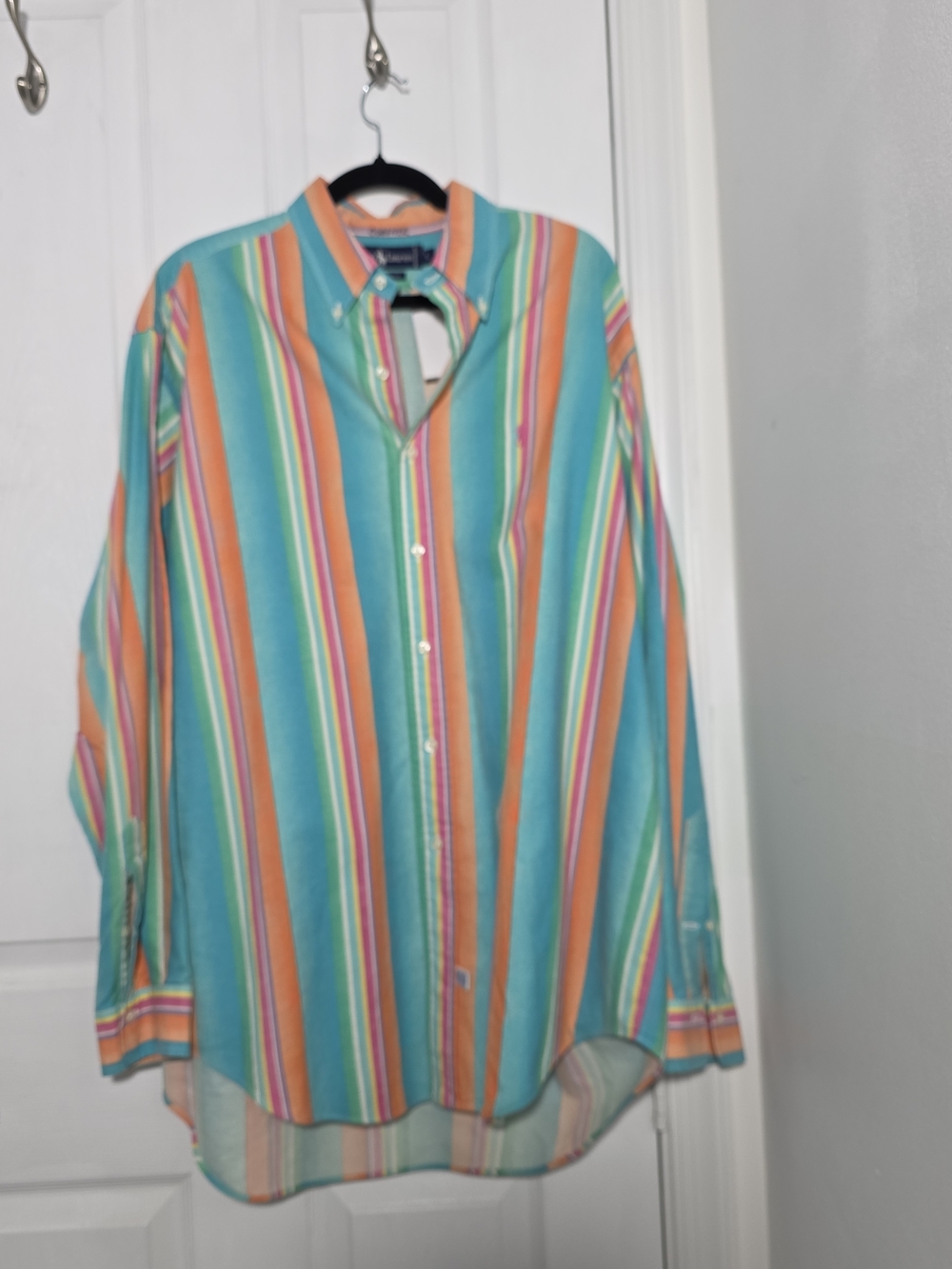 Polo Ralph Lauren Mens Multicolor Striped Button-Up Shirt - Teal & Orange